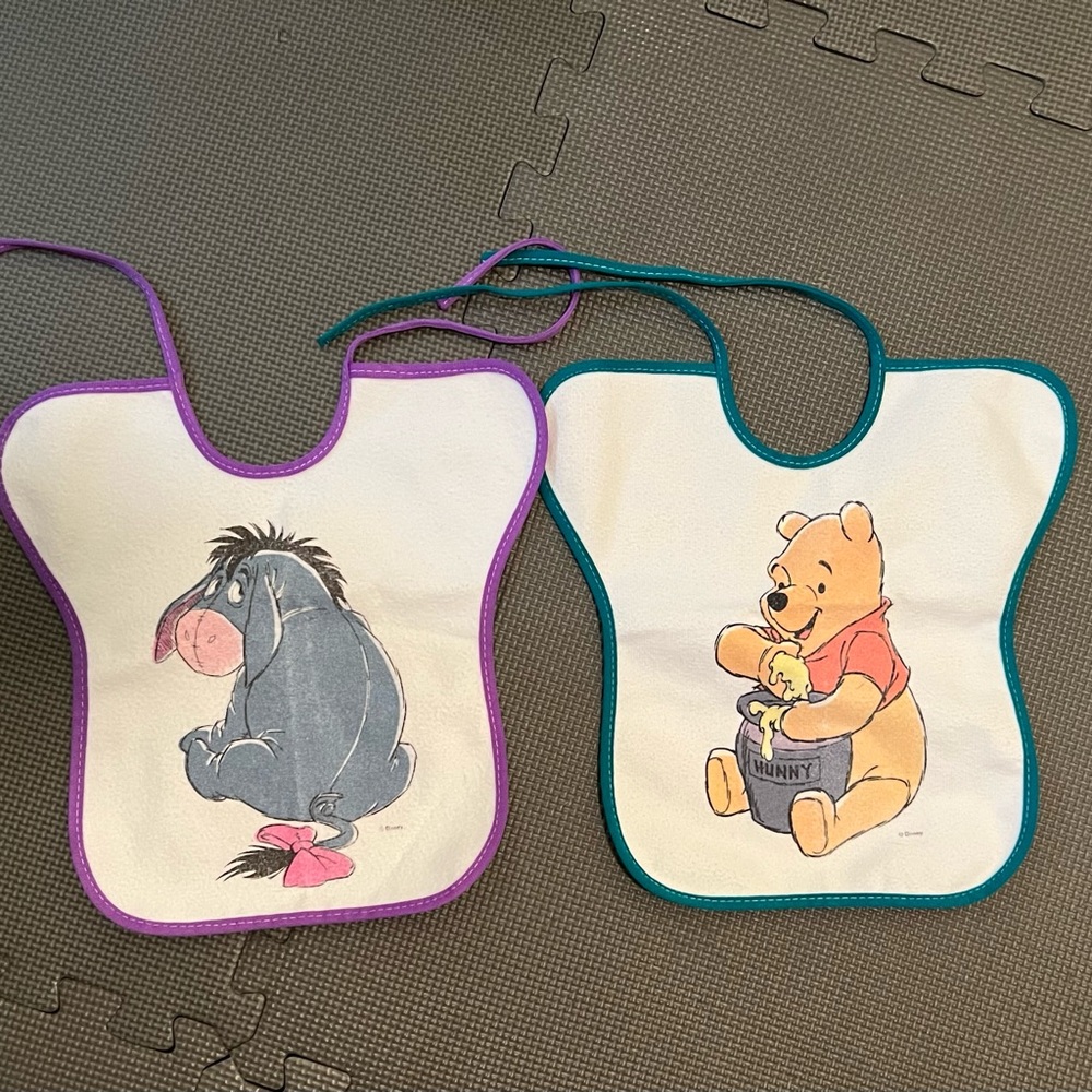 Vintage Pooh and Eeyore baby bibs